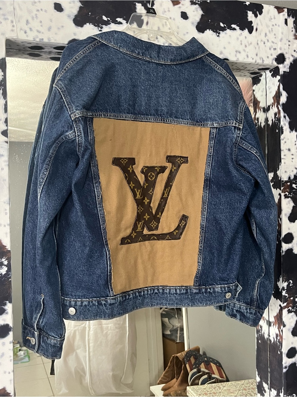Blue Denim Jacket with Tan Monogram Back Panel